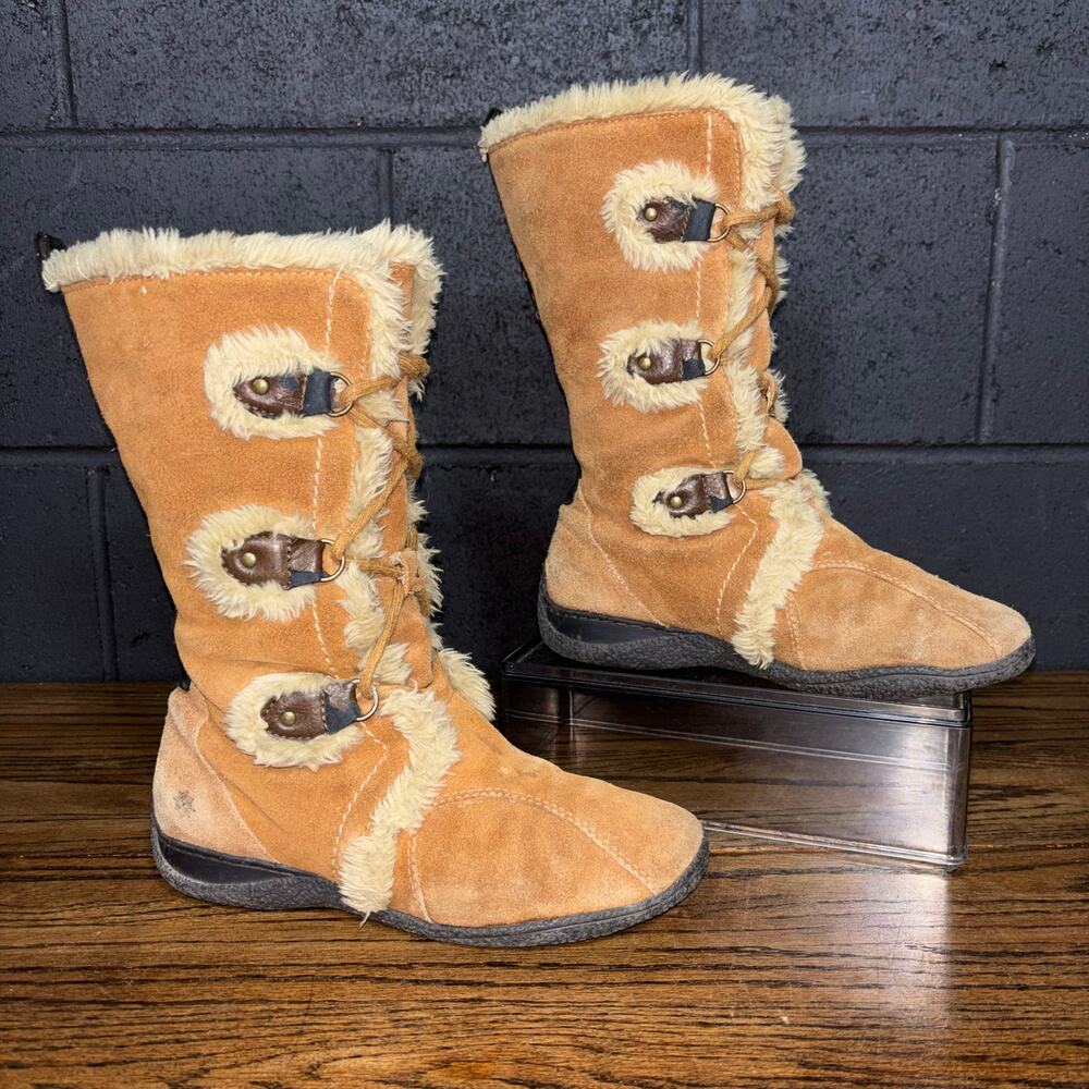 Ruff Hewn Tan Suede Faux Shearling Lace Up Winter Boots Women’s 7